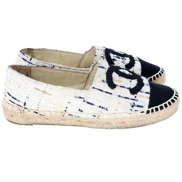 Chanel Espadrille 35 Tweed Leather Cap Toe Flats CC-S0207P-C039 - Picture 6 of 12